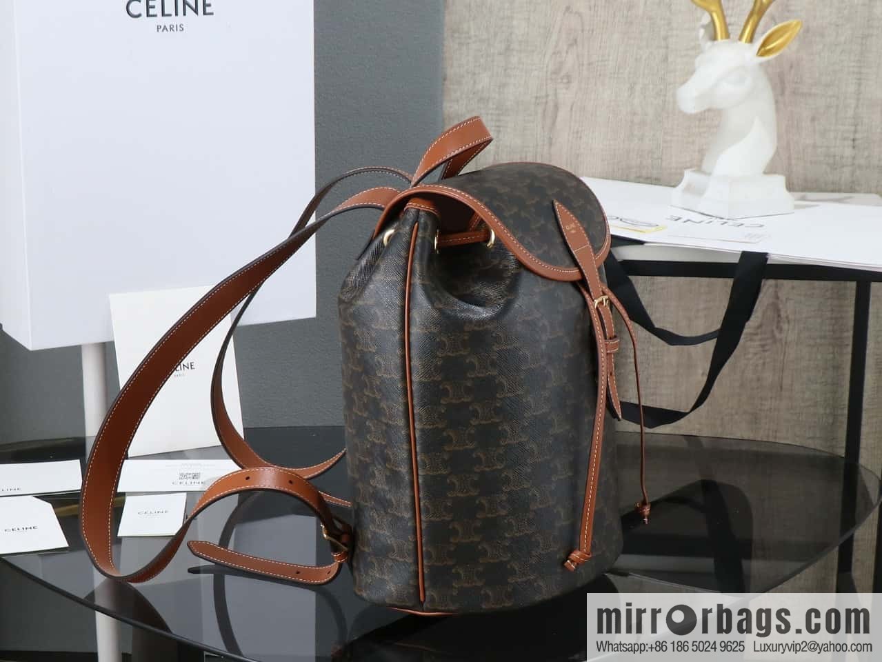 [Premium all-steel hardware] CELINE FOLCO logo printed cow leather medium backpack model: 117902