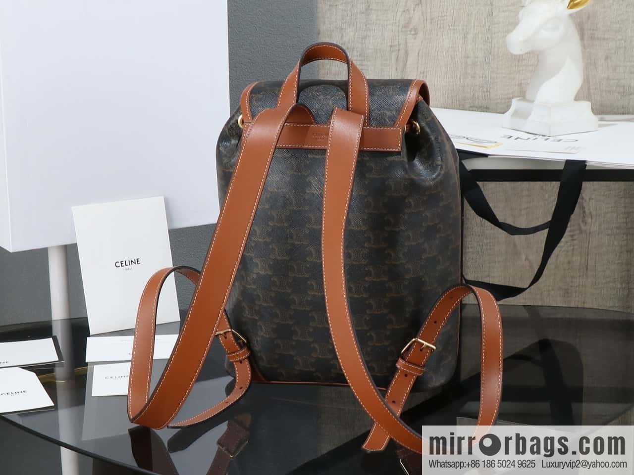 [Premium all-steel hardware] CELINE FOLCO logo printed cow leather medium backpack model: 117902