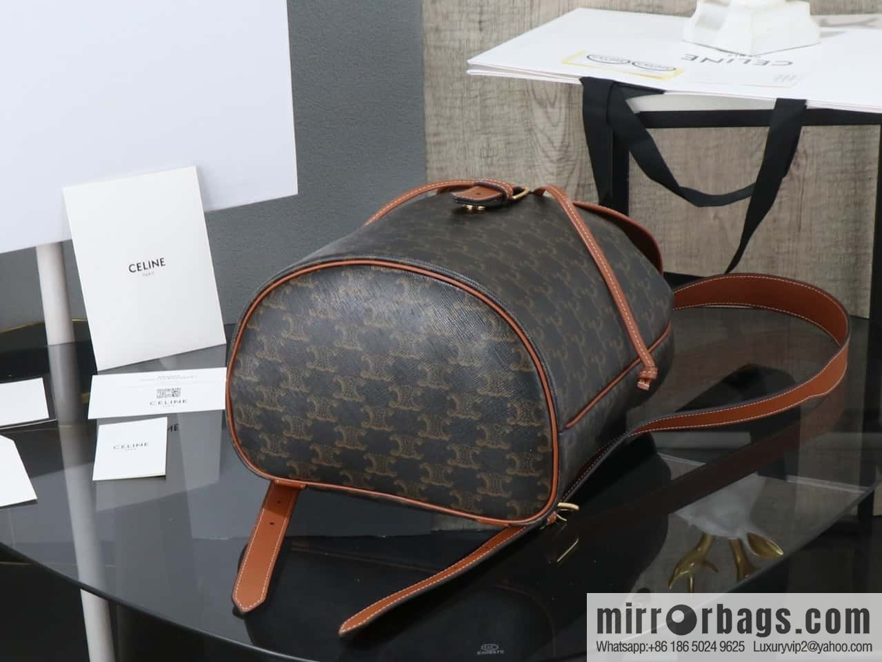 [Premium all-steel hardware] CELINE FOLCO logo printed cow leather medium backpack model: 117902