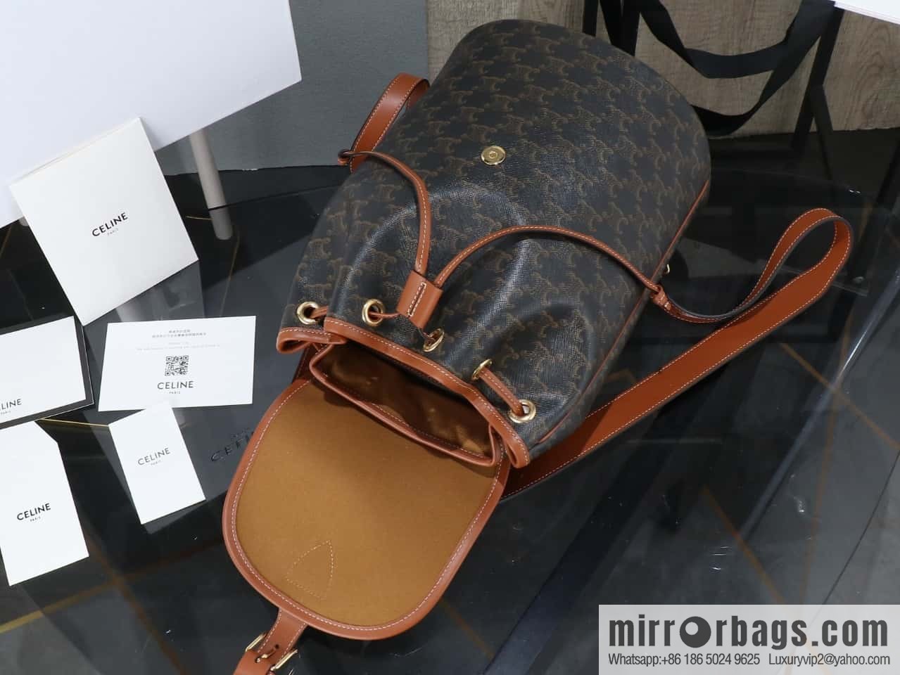 [Premium all-steel hardware] CELINE FOLCO logo printed cow leather medium backpack model: 117902
