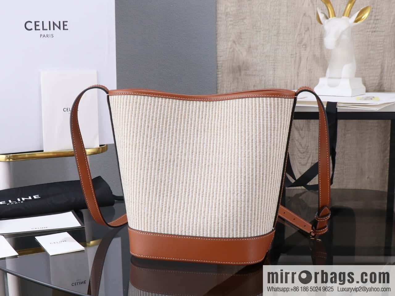 [Premium all-steel hardware] CUIR TRIOMPHE small smooth cowhide with linen fabric bucket bag number: 198243