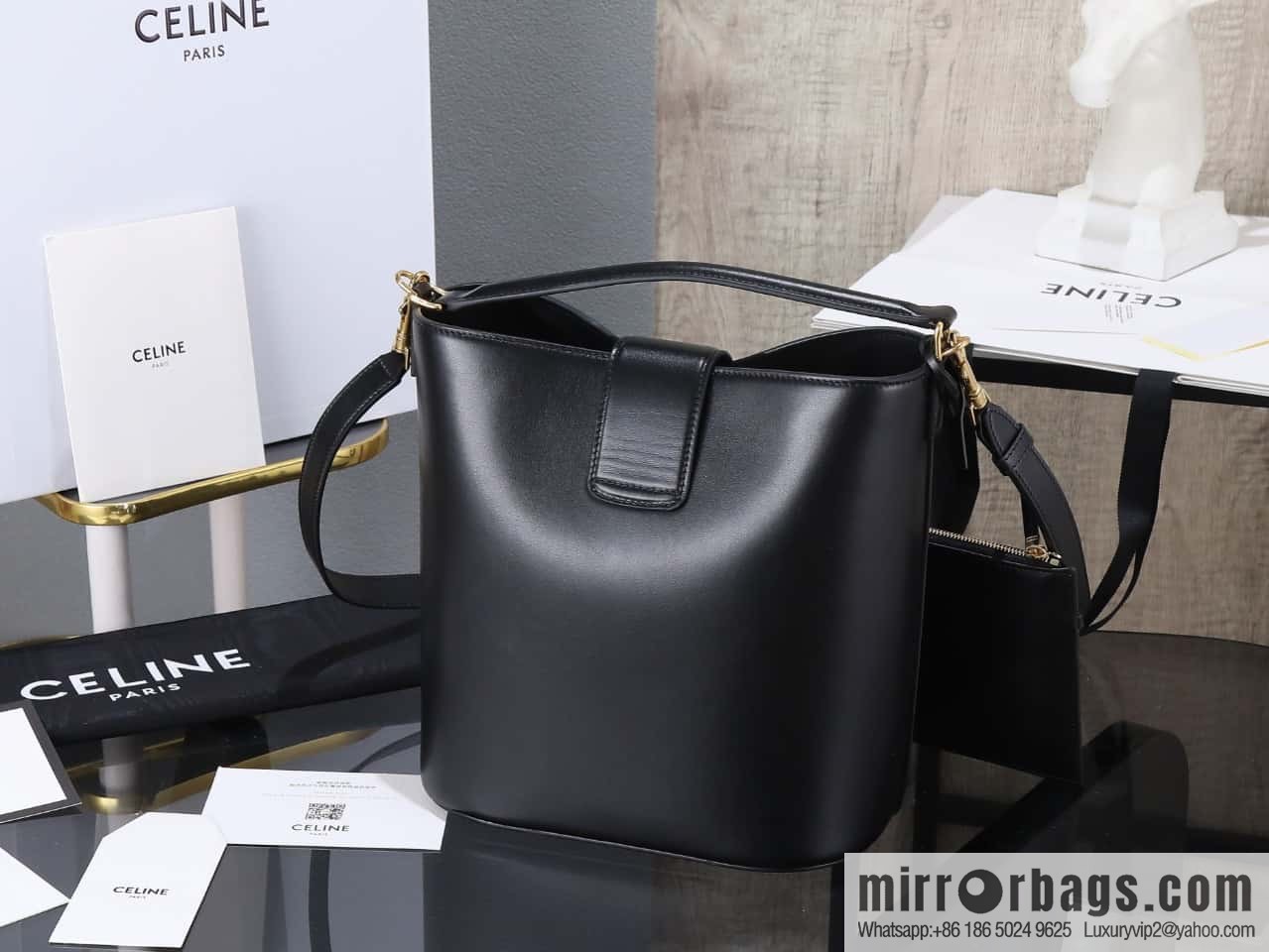 [Premium all-steel hardware] 24s new Louise bucket bag CELINE LOUISE medium smooth cow leather handbag No.: 116613FX9.38NO