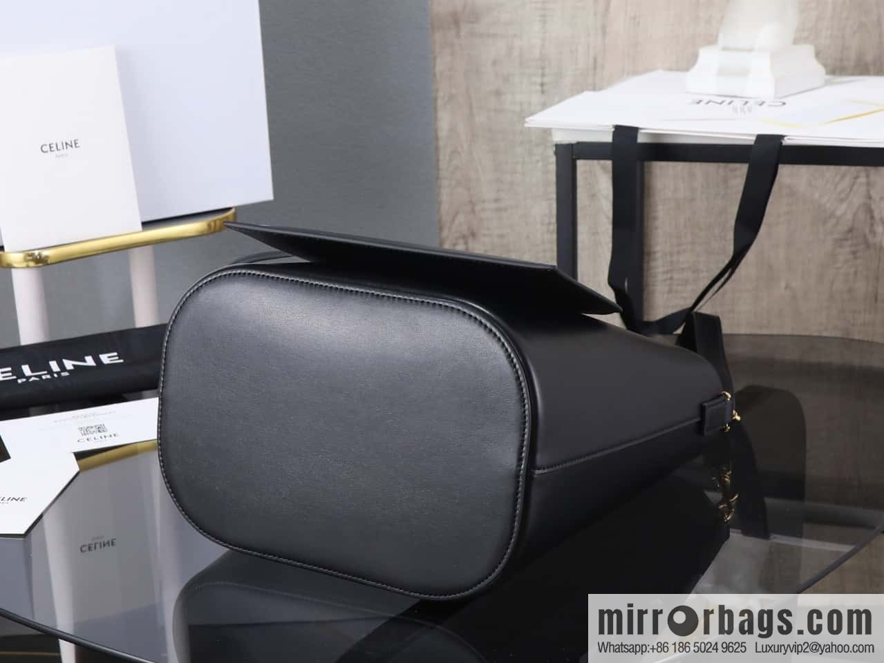 [Premium all-steel hardware] 24s new Louise bucket bag CELINE LOUISE medium smooth cow leather handbag No.: 116613FX9.38NO