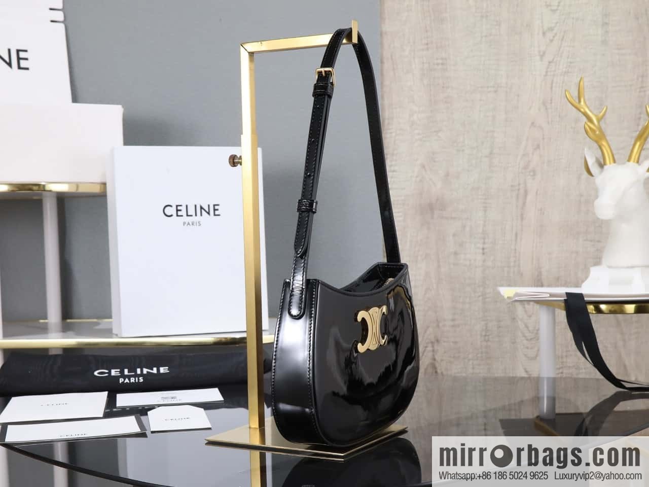 [Premium all-steel hardware] CELIN_E 2024 🆕 | TILLY medium bright cow leather handbag number: 115703BF4.38NO