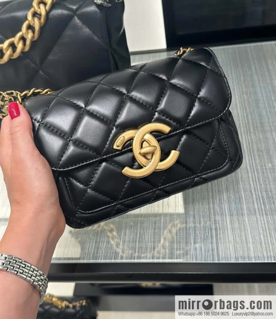CHANEL Double π ππππ cover bag, black gold, genuine leather AS5026 B17620 94305