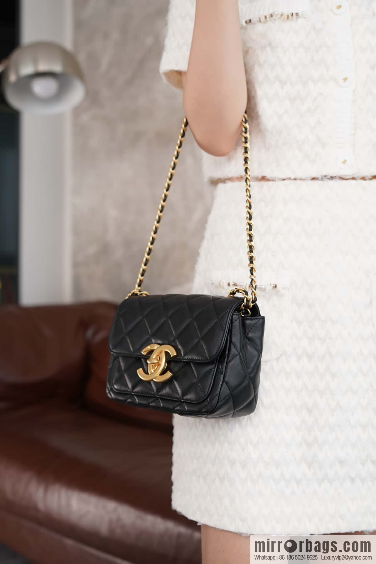 CHANEL Double π ππππ cover bag, black gold, genuine leather AS5026 B17620 94305