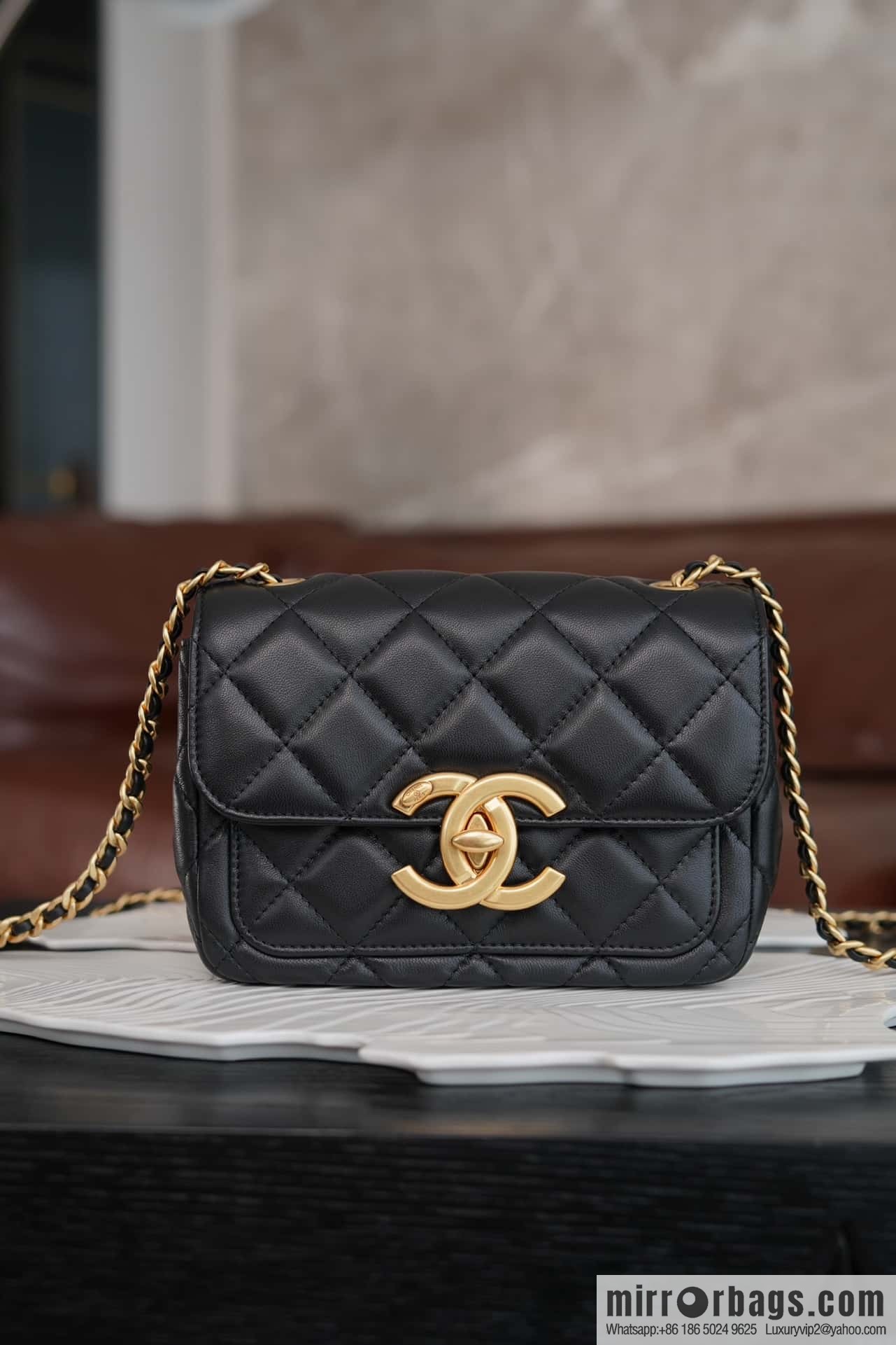 CHANEL Double π ππππ cover bag, black gold, genuine leather AS5026 B17620 94305