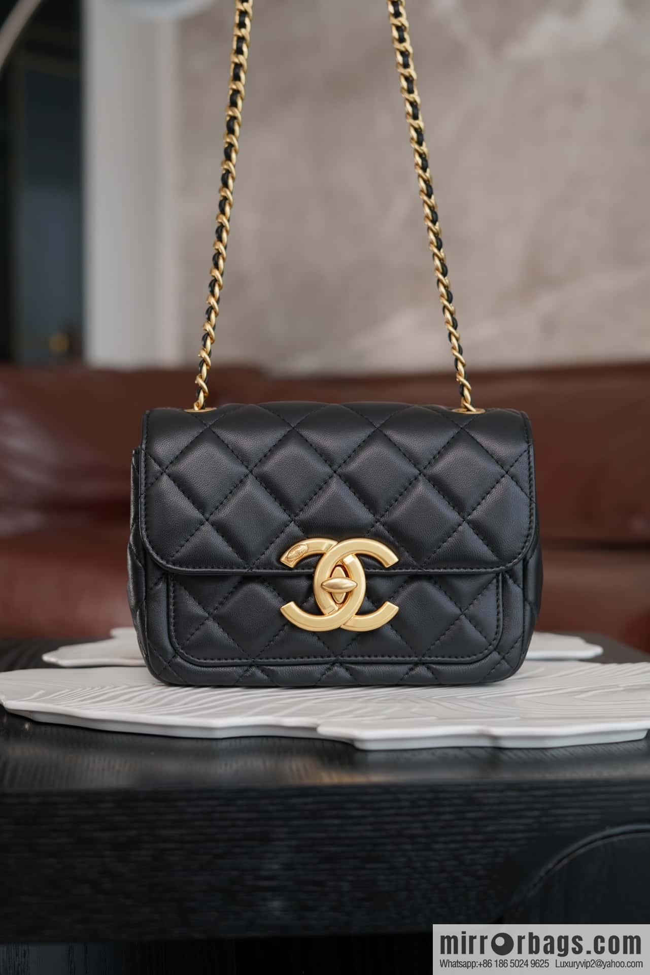 CHANEL Double π ππππ cover bag, black gold, genuine leather AS5026 B17620 94305
