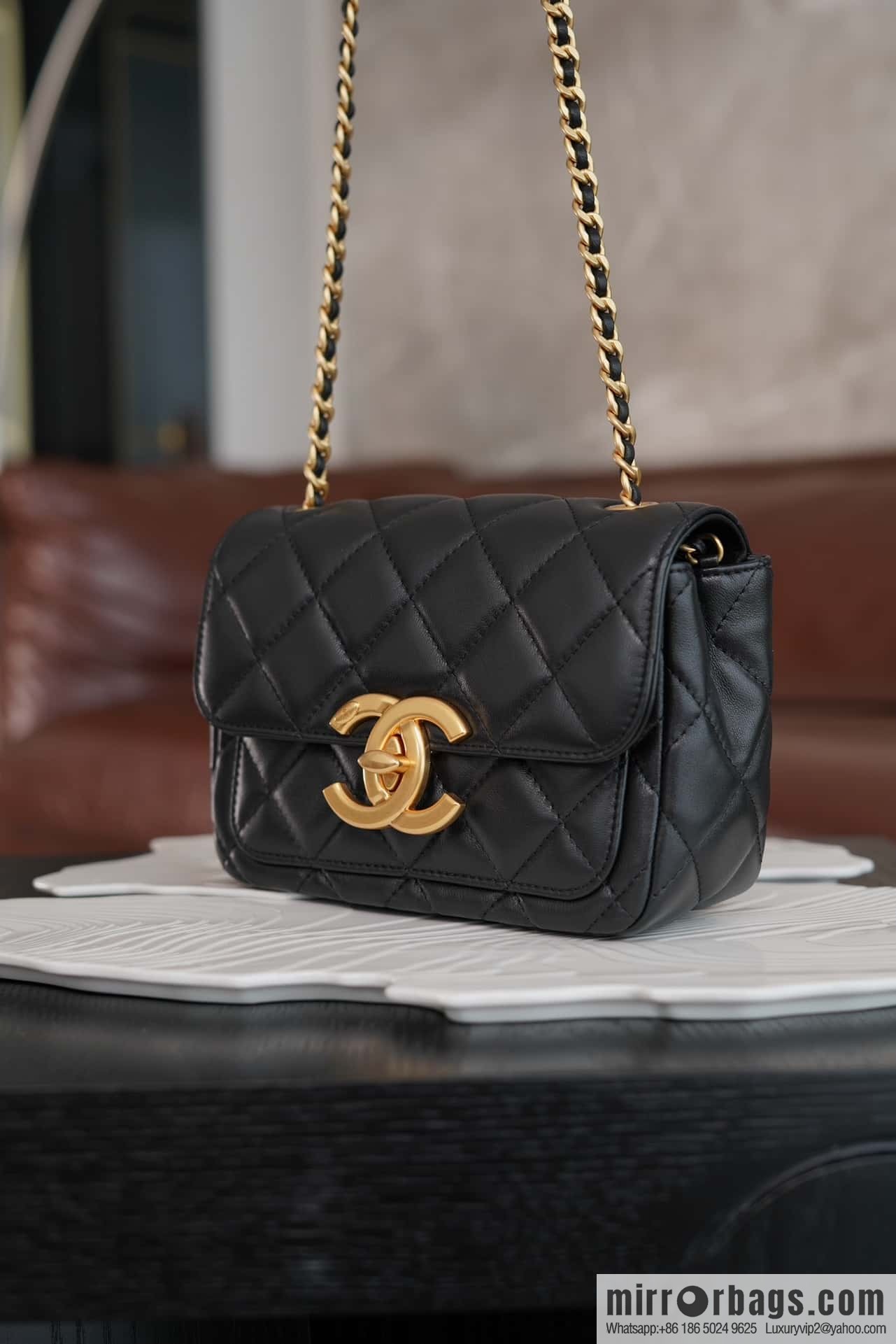 CHANEL Double π ππππ cover bag, black gold, genuine leather AS5026 B17620 94305