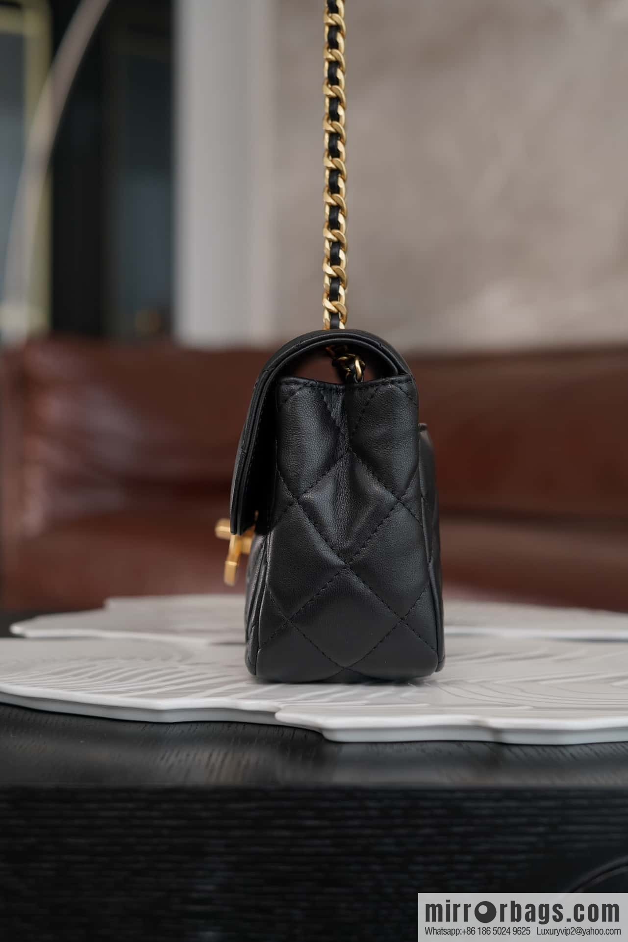 CHANEL Double π ππππ cover bag, black gold, genuine leather AS5026 B17620 94305