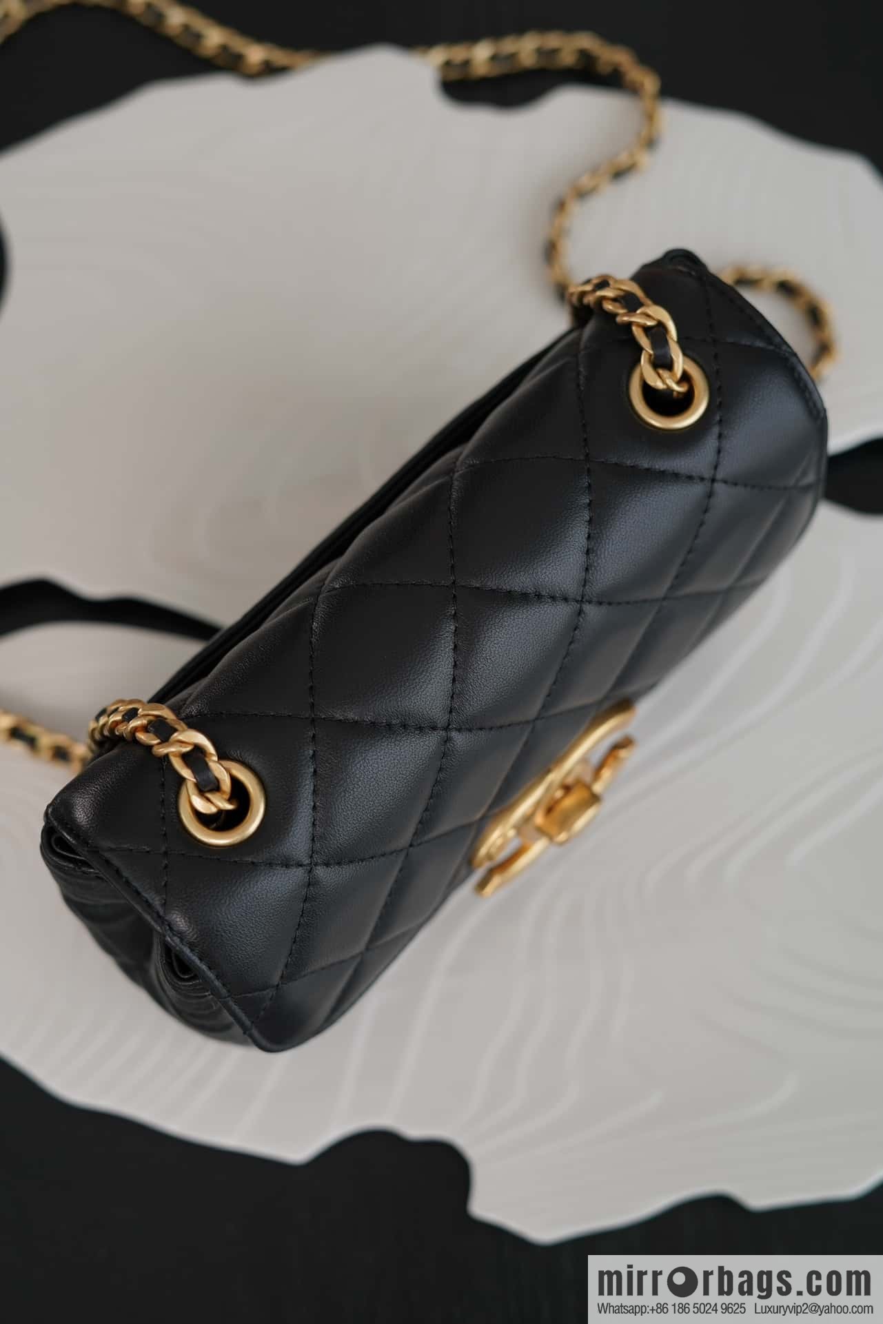 CHANEL Double π ππππ cover bag, black gold, genuine leather AS5026 B17620 94305