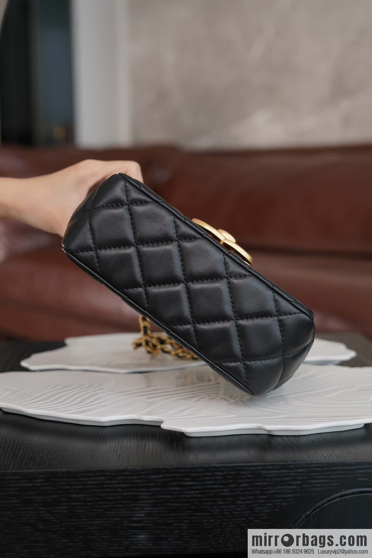 CHANEL Double π ππππ cover bag, black gold, genuine leather AS5026 B17620 94305