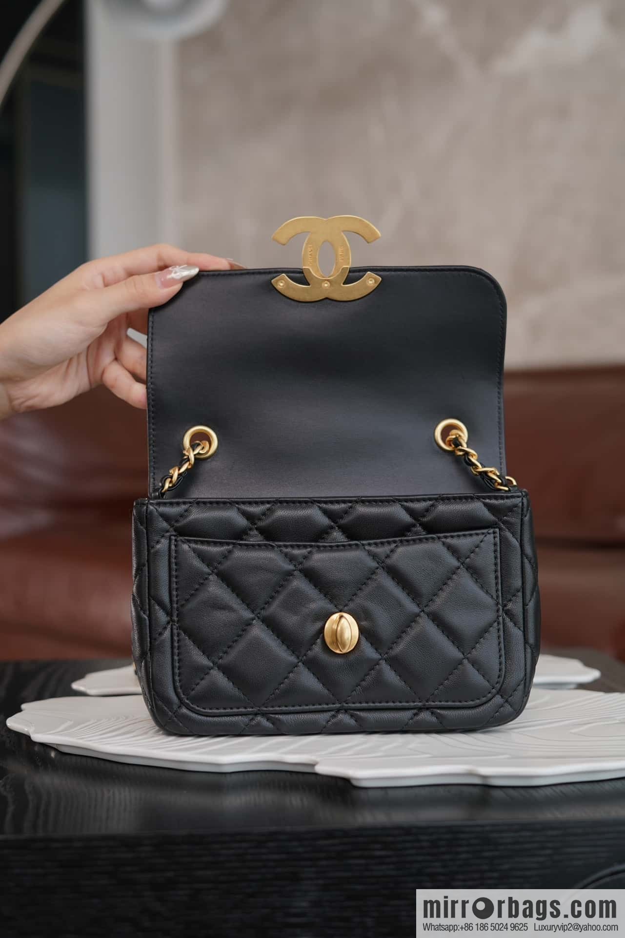 CHANEL Double π ππππ cover bag, black gold, genuine leather AS5026 B17620 94305