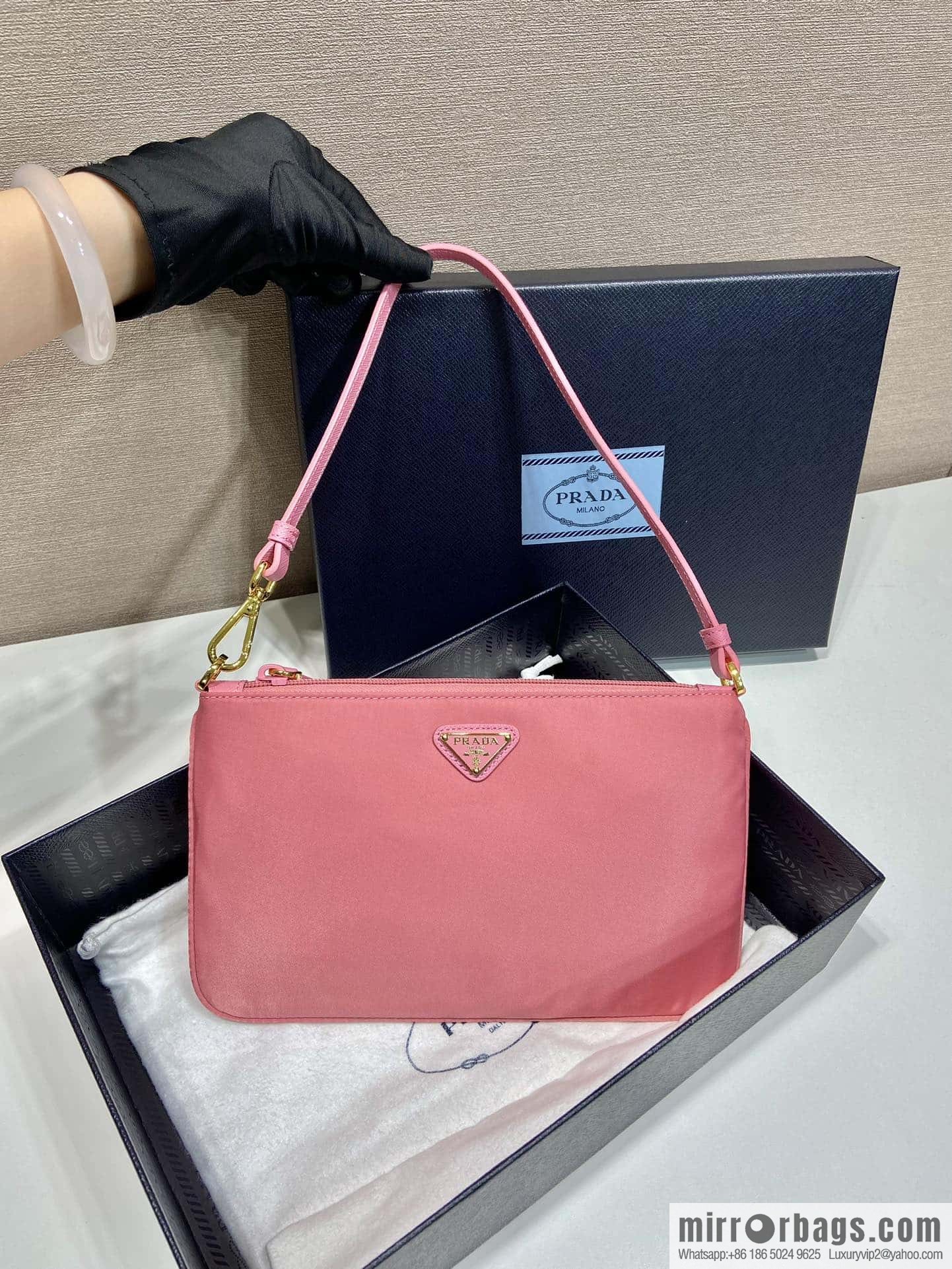 PRADA new armpit bag ๐๐ 1NI545/K gold new ๐๐ pink