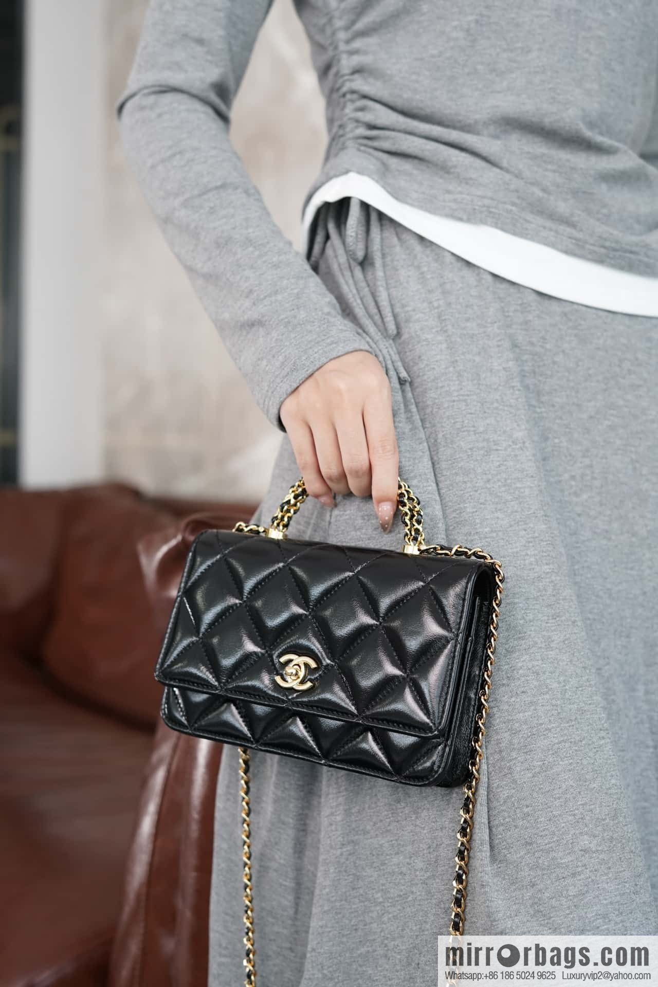 CHANEL Flap New thick chain handle Woc black ➿ AP4166 B17675 94305