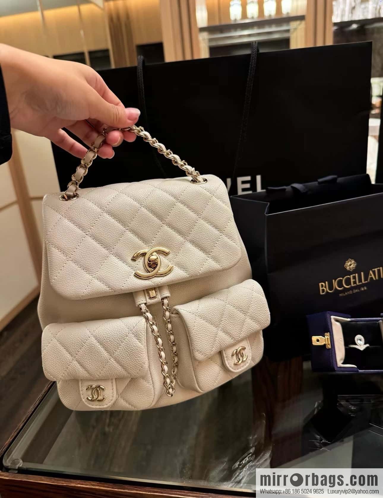 CHANEL Duma backpack, genuine leather, white AS3860.