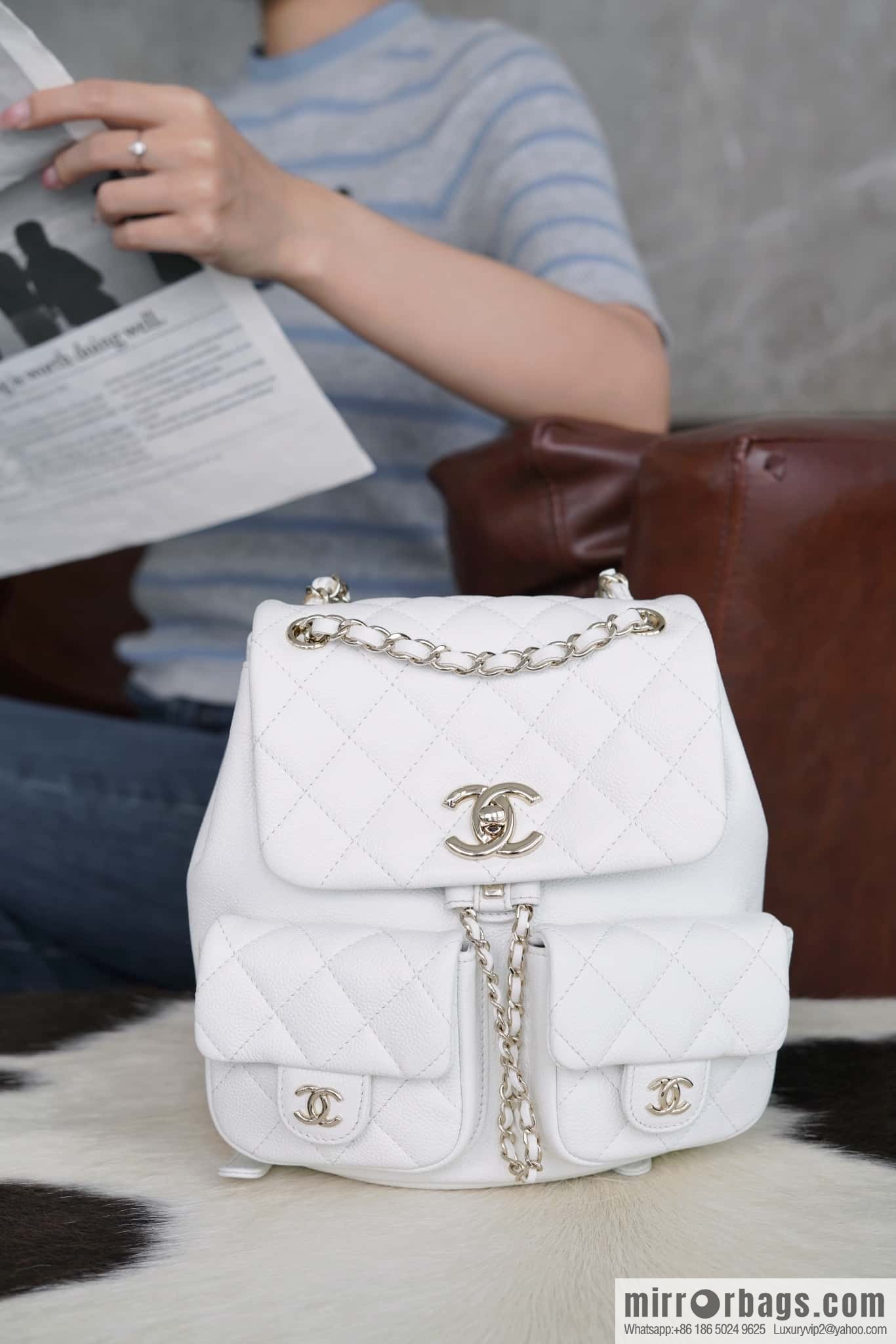 CHANEL Duma backpack, genuine leather, white AS3860.