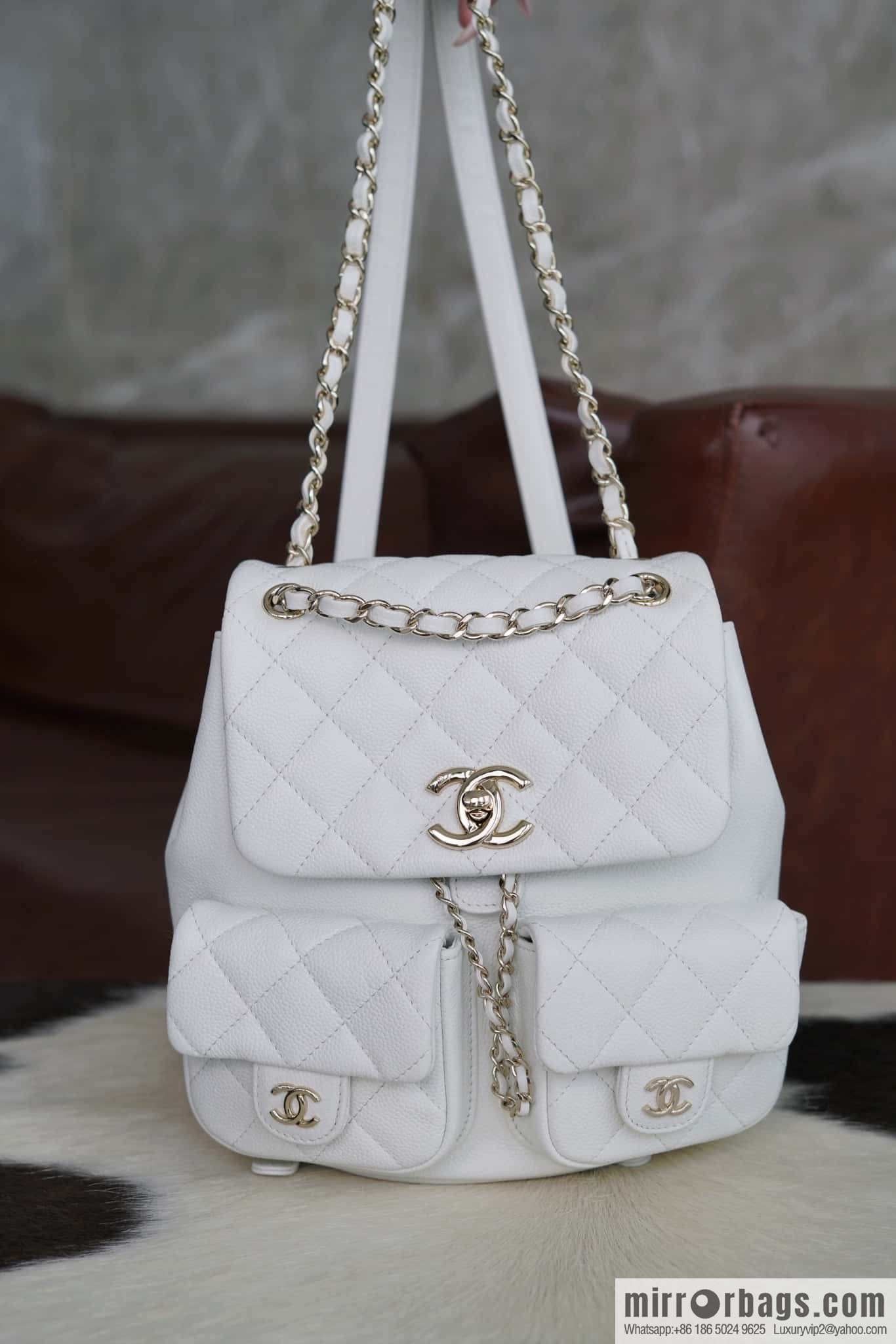 CHANEL Duma backpack, genuine leather, white AS3860.