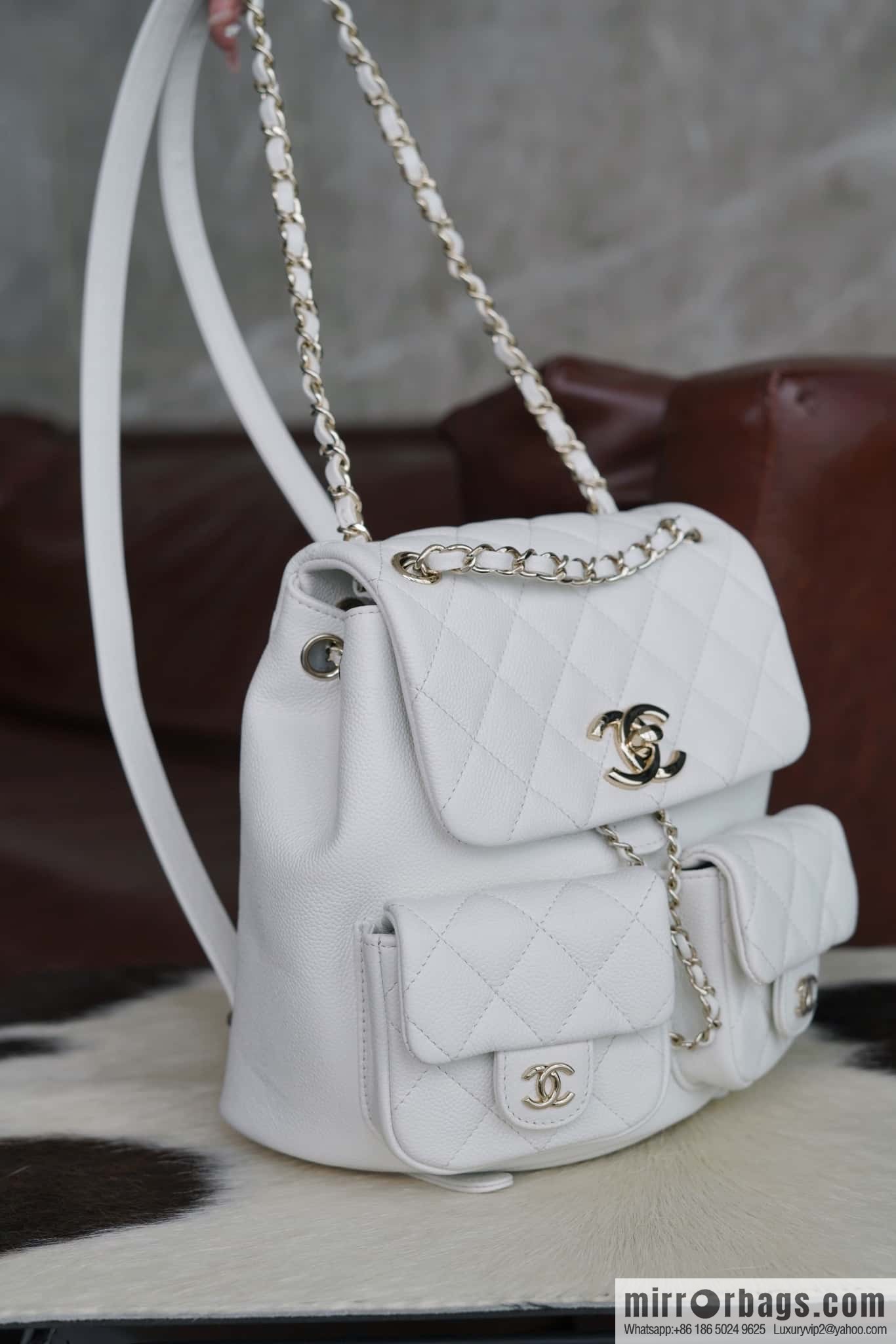 CHANEL Duma backpack, genuine leather, white AS3860.