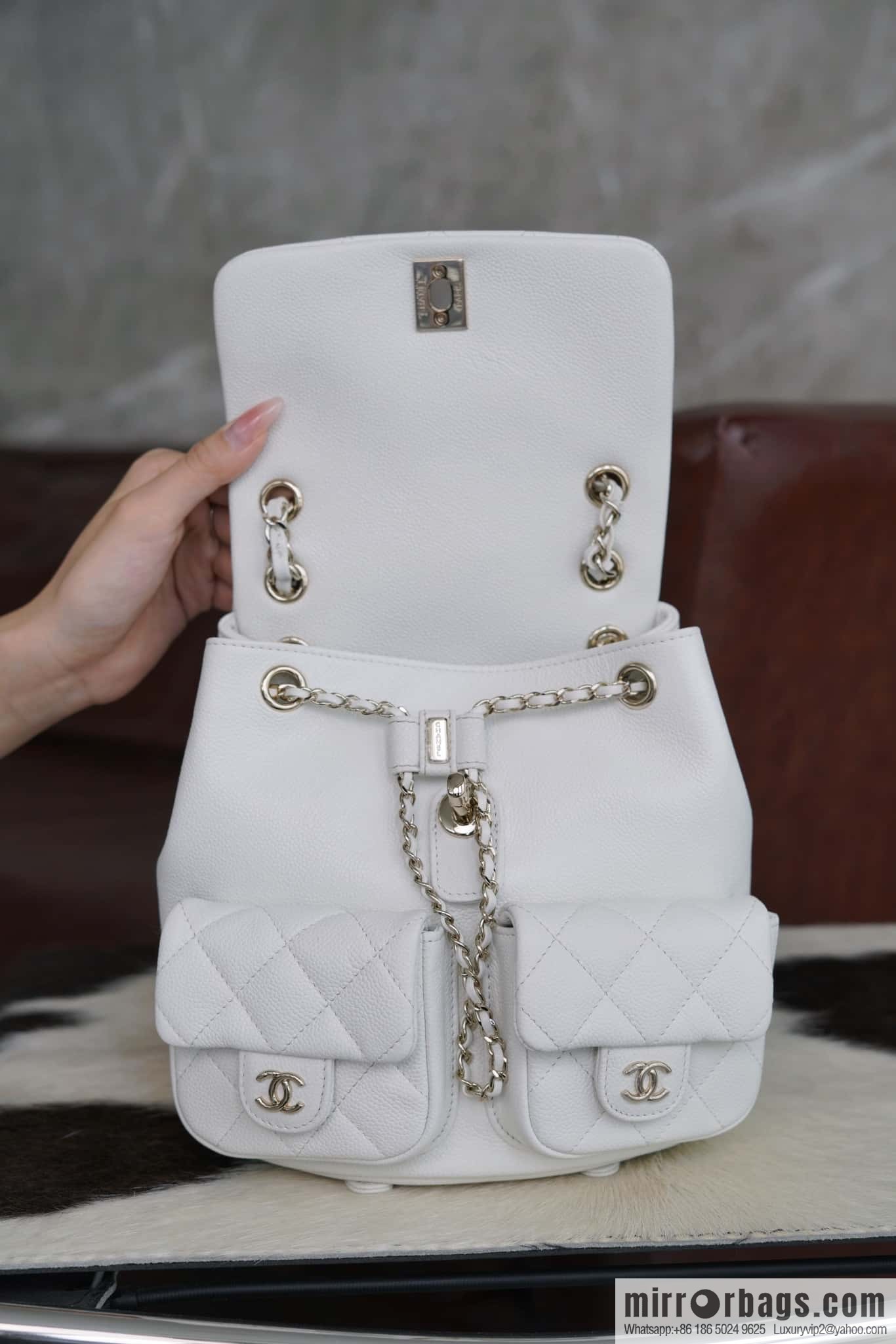 CHANEL Duma backpack, genuine leather, white AS3860.