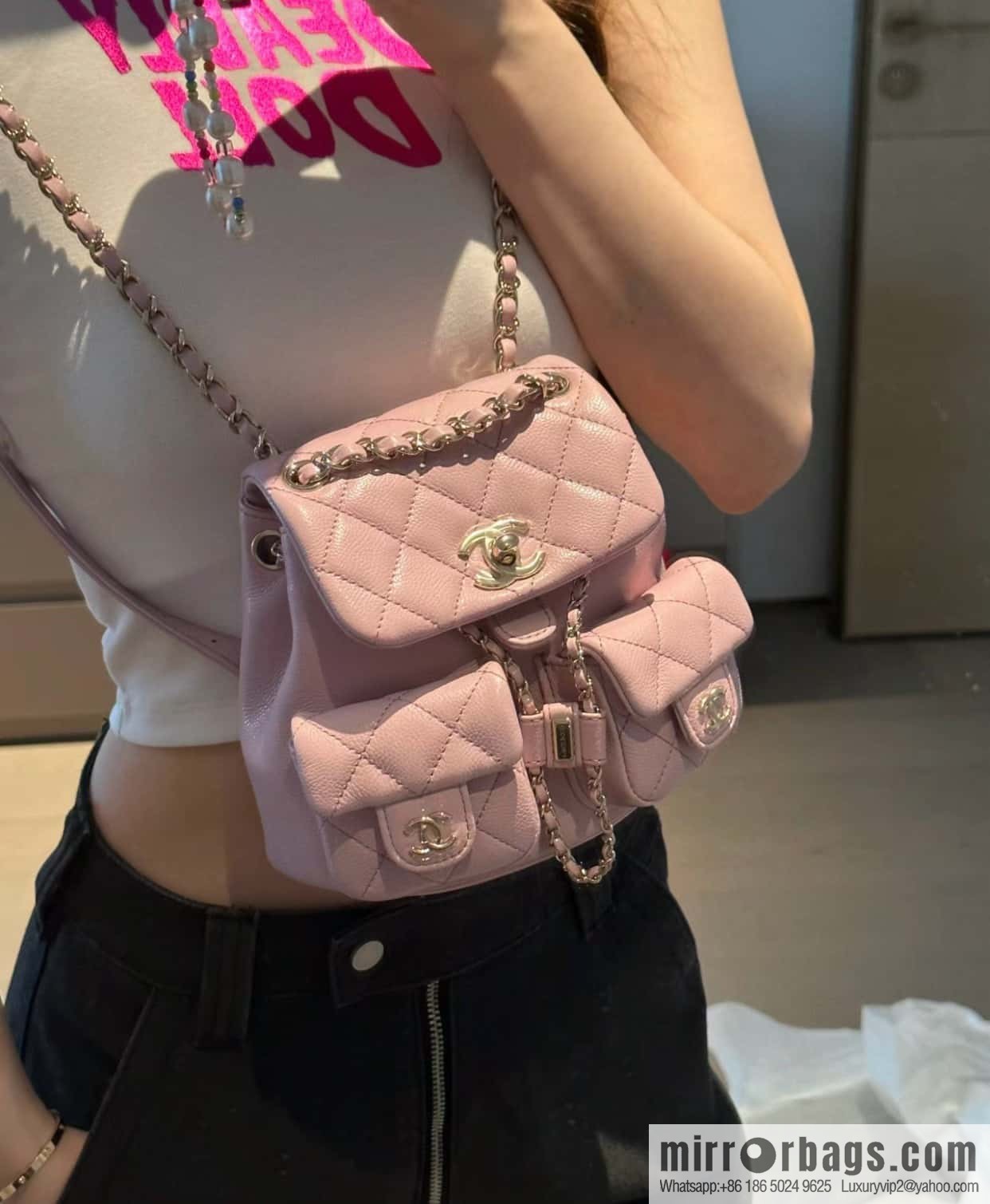 CHANEL Duma backpack, small, pink, genuine leather AS3787.