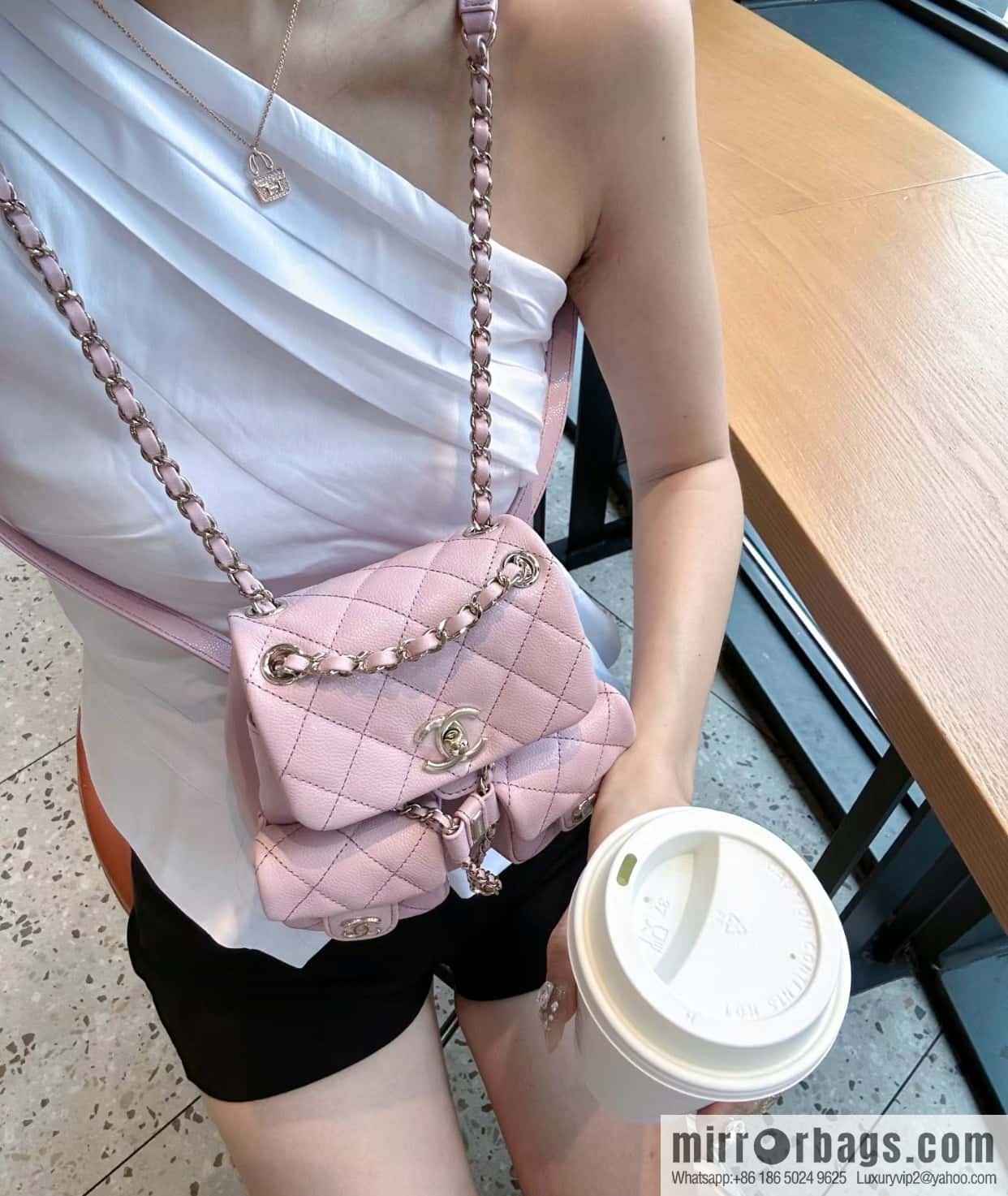 CHANEL Duma backpack, small, pink, genuine leather AS3787.