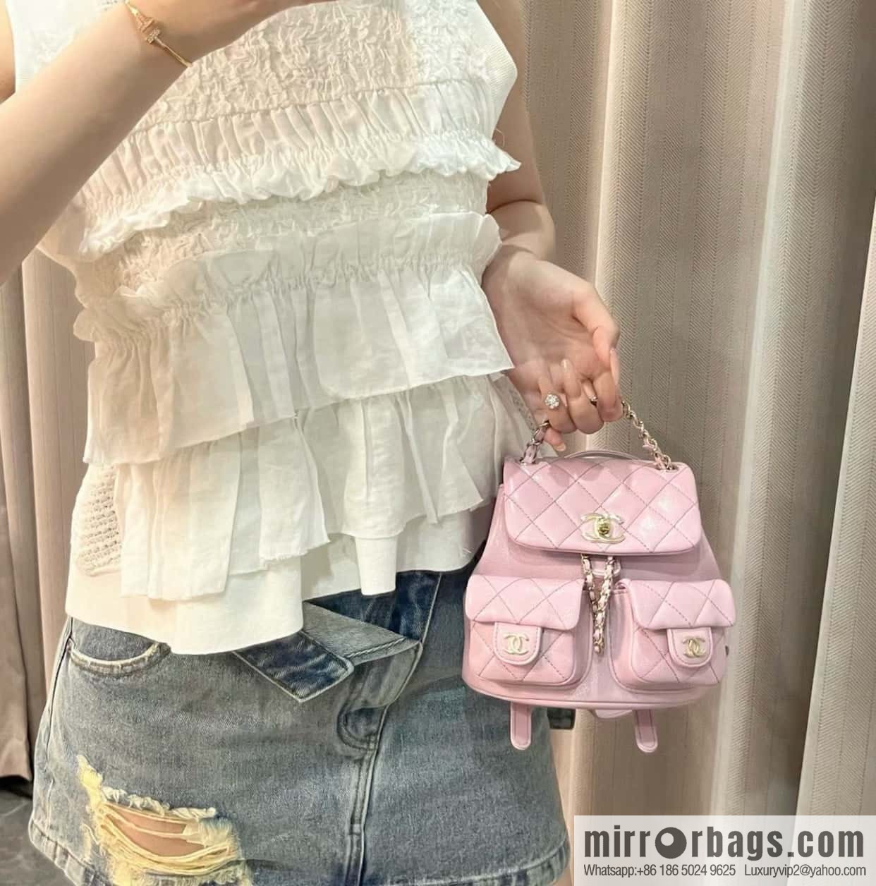 CHANEL Duma backpack, small, pink, genuine leather AS3787.