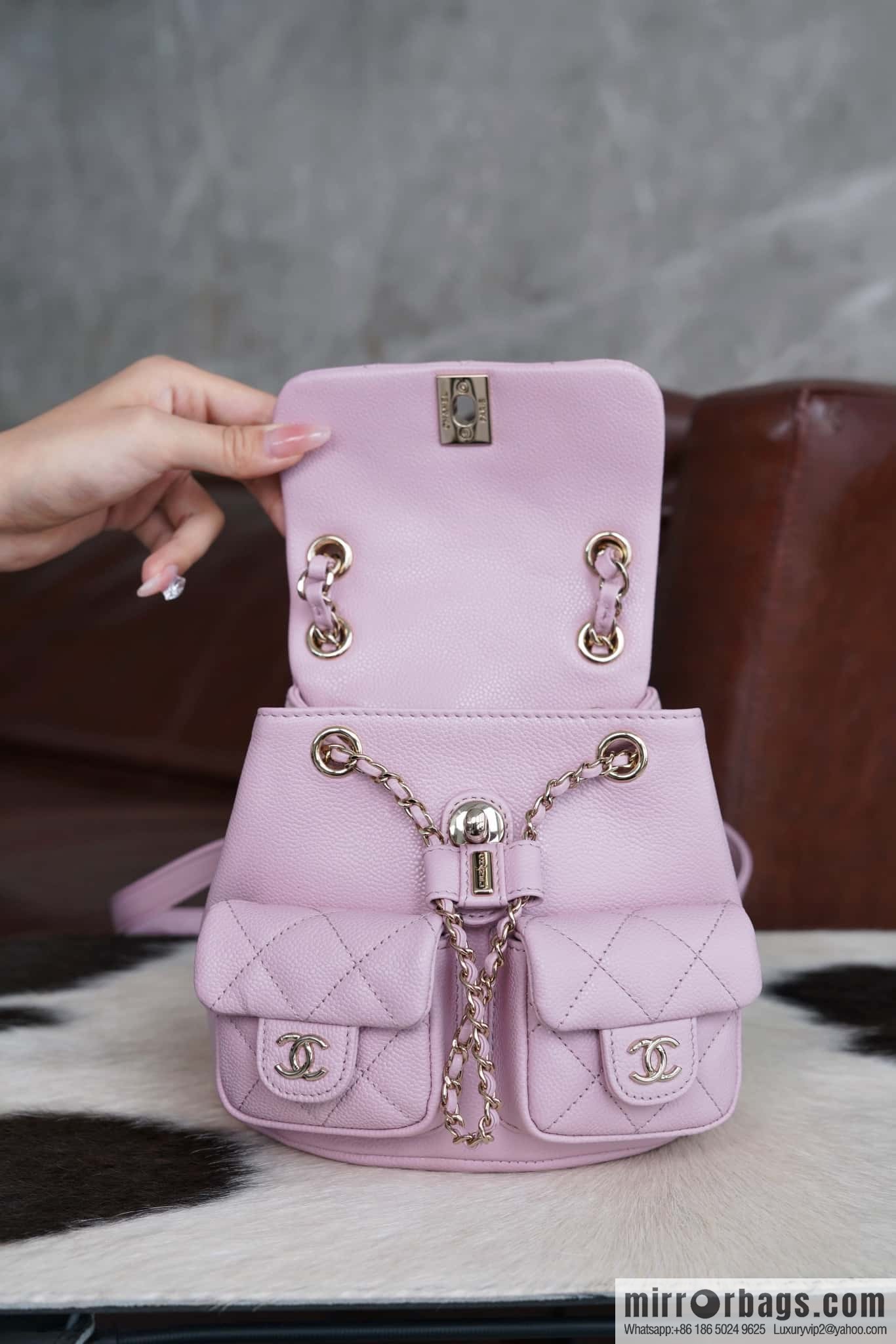 CHANEL Duma backpack, small, pink, genuine leather AS3787.