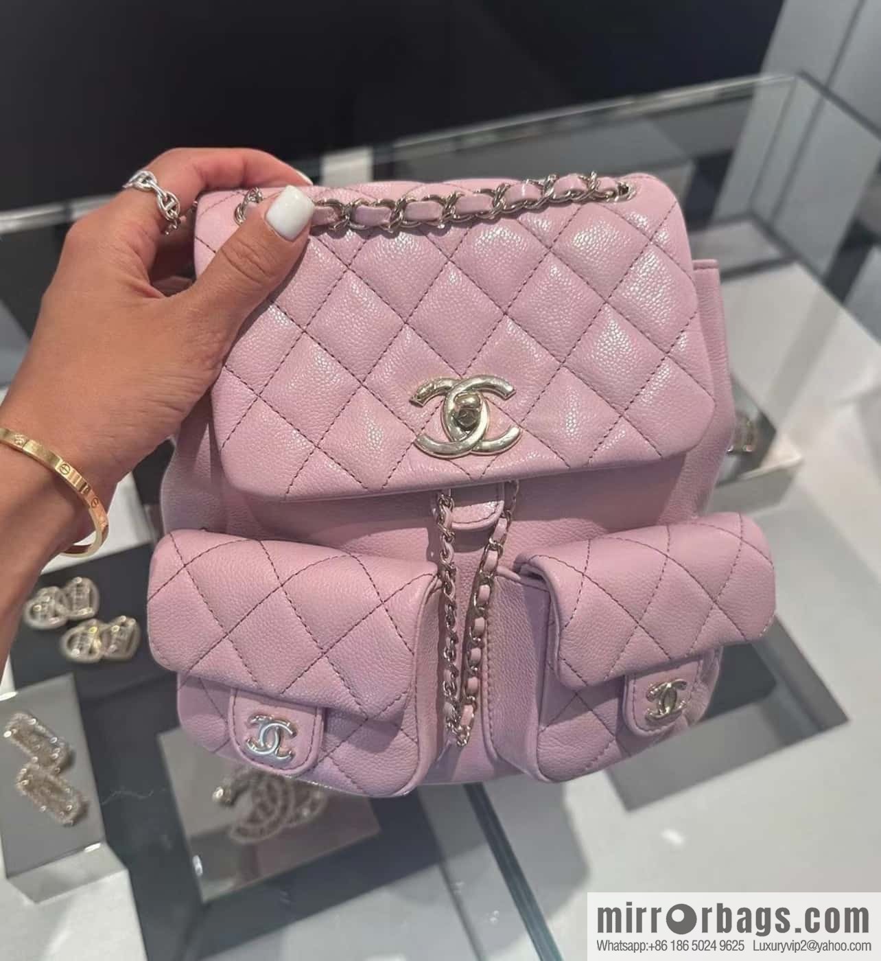 CHANEL Duma backpack, genuine leather, pink medium AS3860.