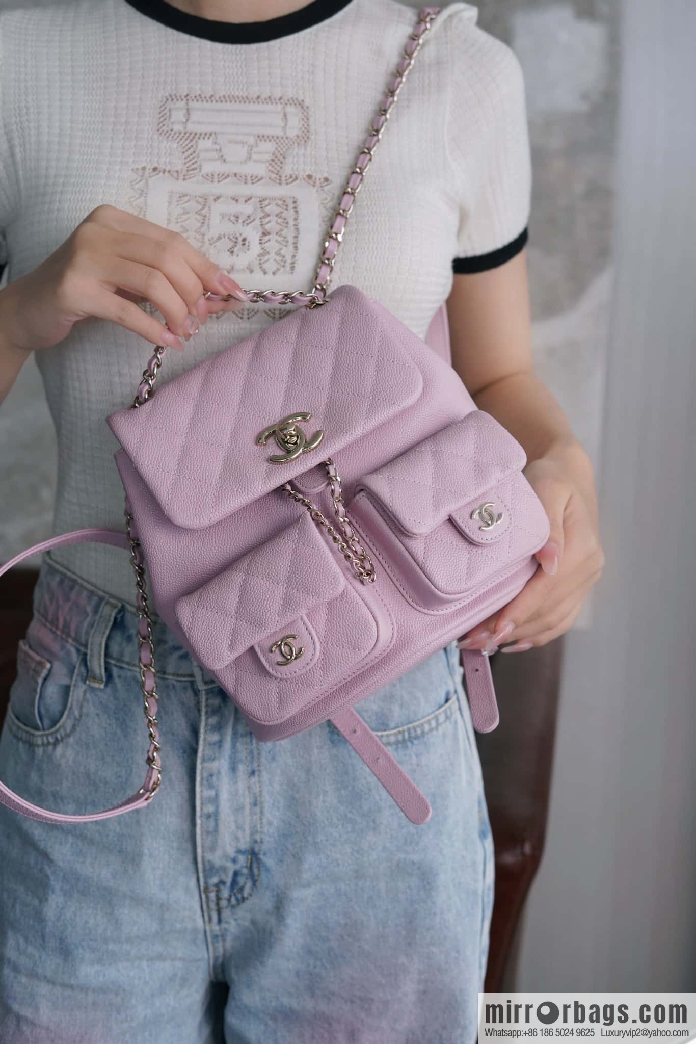 CHANEL Duma backpack, genuine leather, pink medium AS3860.