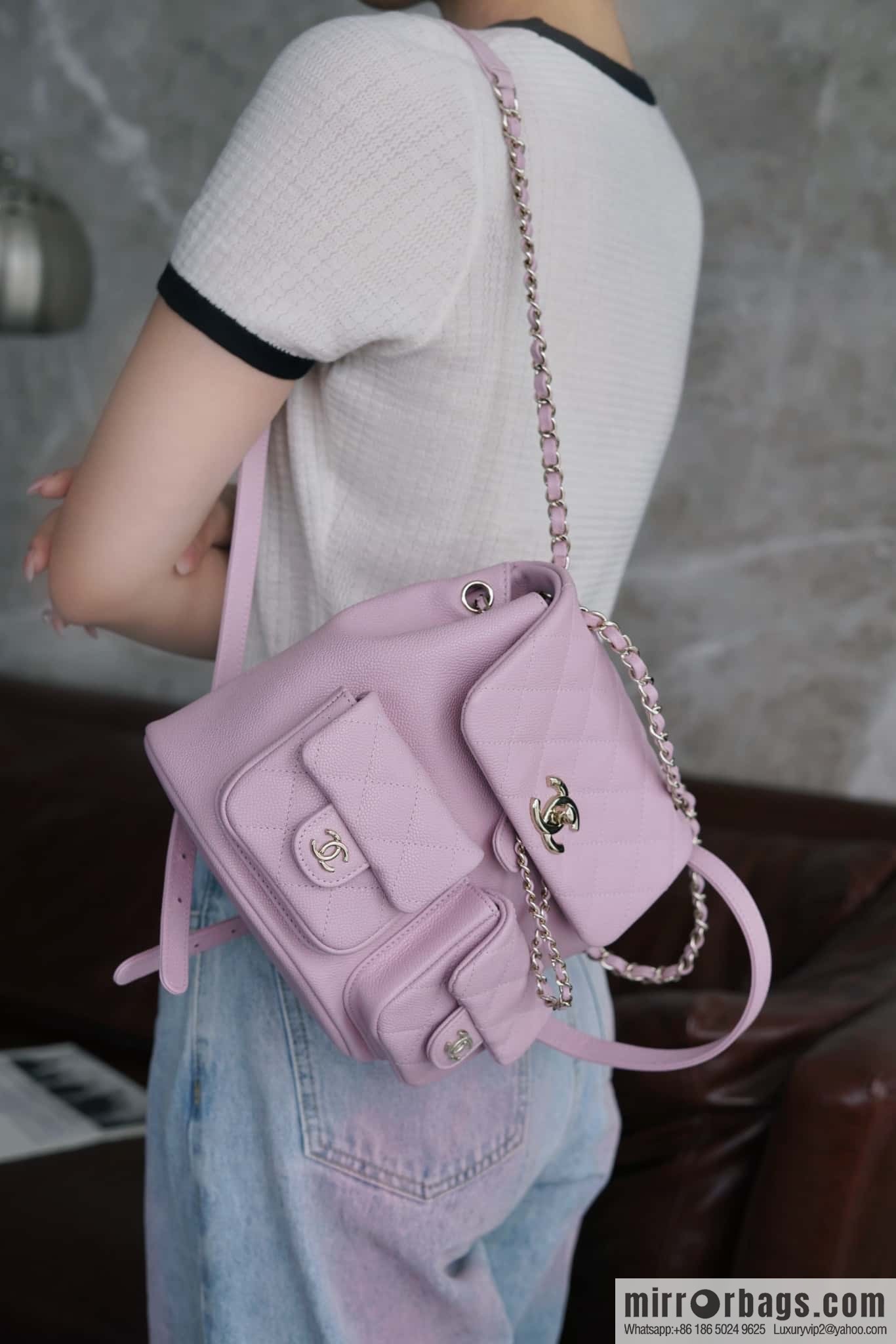 CHANEL Duma backpack, genuine leather, pink medium AS3860.