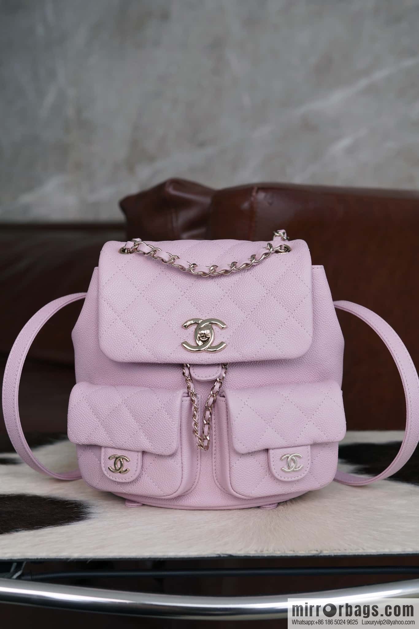 CHANEL Duma backpack, genuine leather, pink medium AS3860.