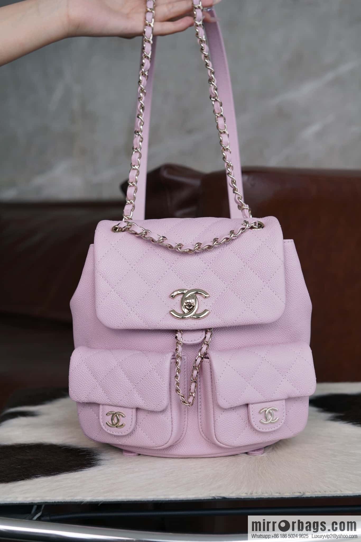 CHANEL Duma backpack, genuine leather, pink medium AS3860.