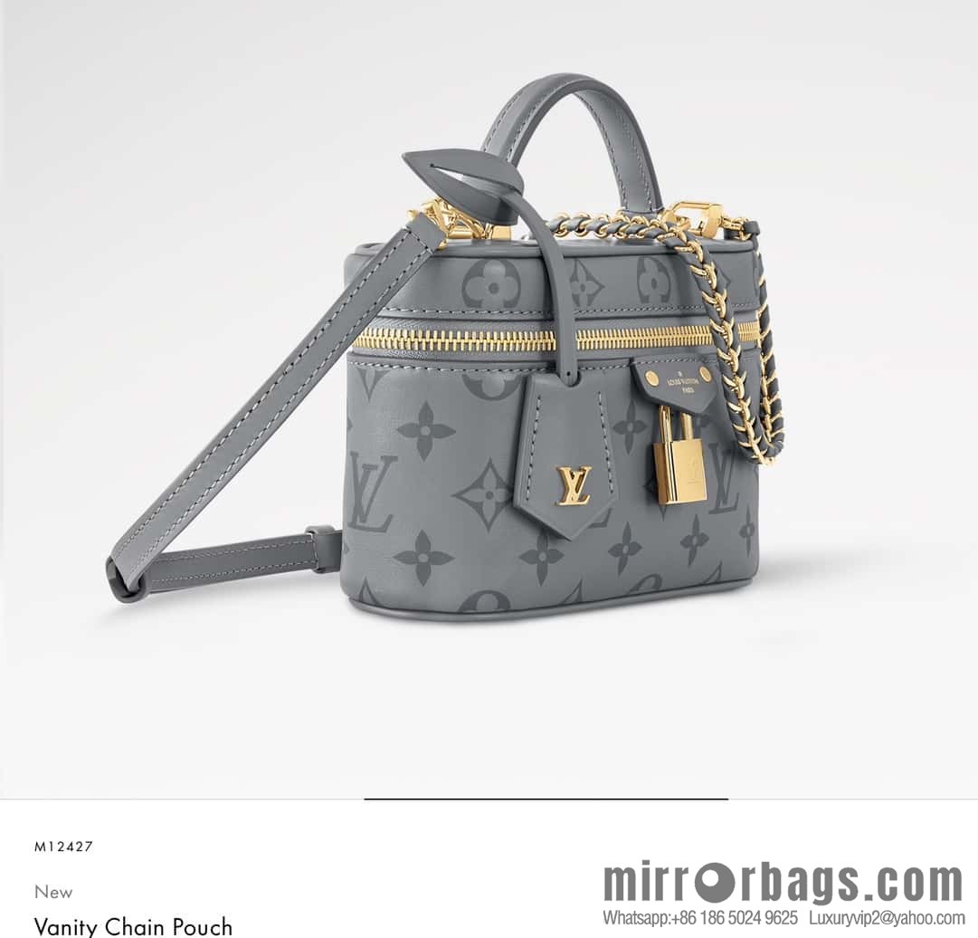 [Boutique‑grade] M12427 shark gray silk screen printing, full leather chain bag series Vanity Chain Pouch handbag