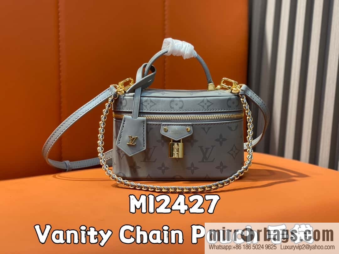 [Boutique‑grade] M12427 shark gray silk screen printing, full leather chain bag series Vanity Chain Pouch handbag