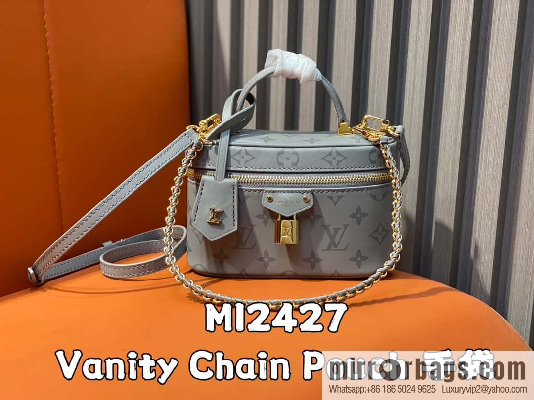 [Boutique‑grade] M12427 shark gray silk screen printing, full leather chain bag series Vanity Chain Pouch handbag