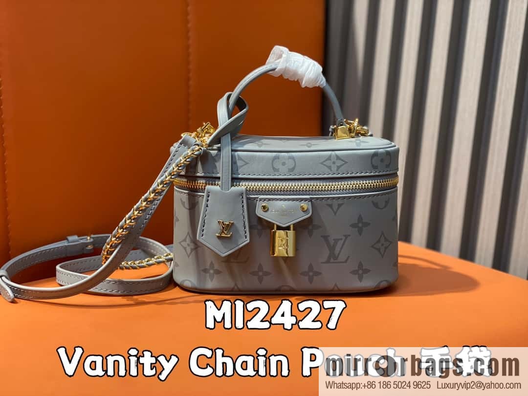 [Boutique‑grade] M12427 shark gray silk screen printing, full leather chain bag series Vanity Chain Pouch handbag
