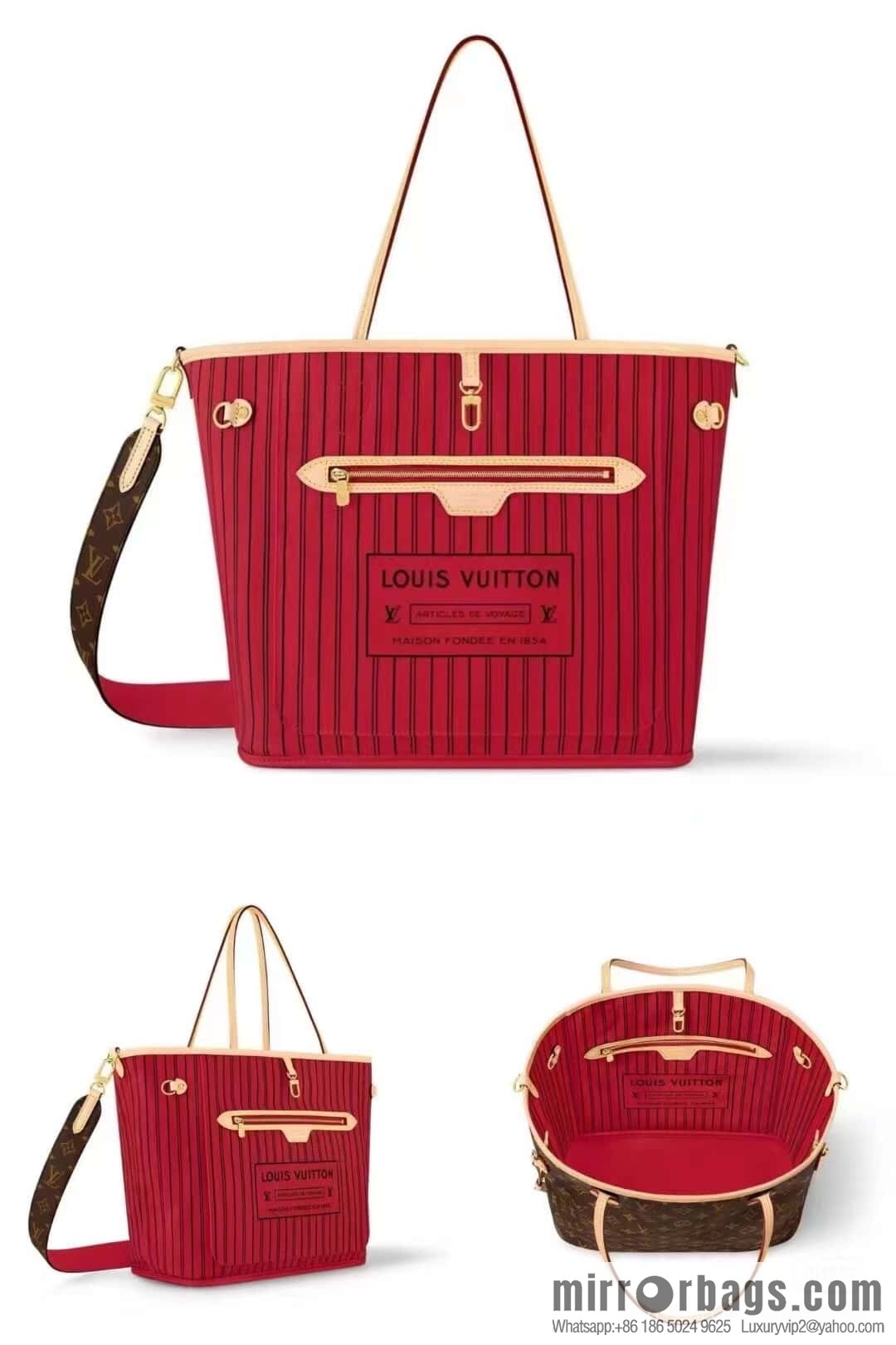 [Boutique‑grade] M12096 old flower red, double-sided available, variable code chip version, shopping bag series NEVERFULL medium handbag