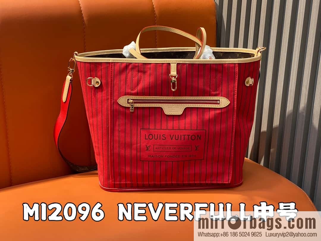[Boutique‑grade] M12096 old flower red, double-sided available, variable code chip version, shopping bag series NEVERFULL medium handbag