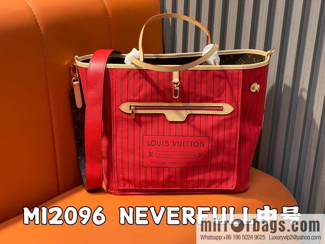 [Boutique‑grade] M12096 old flower red, double-sided available, variable code chip version, shopping bag series NEVERFULL medium handbag