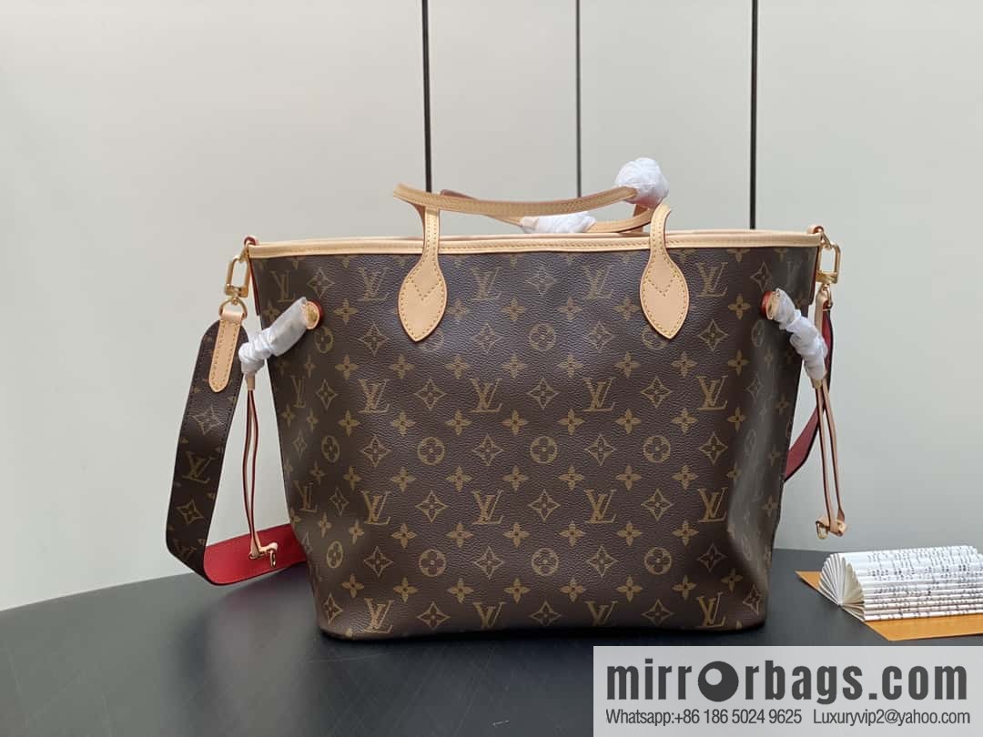 [Boutique‑grade] M12096 old flower red, double-sided available, variable code chip version, shopping bag series NEVERFULL medium handbag