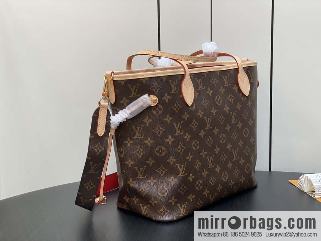 [Boutique‑grade] M12096 old flower red, double-sided available, variable code chip version, shopping bag series NEVERFULL medium handbag