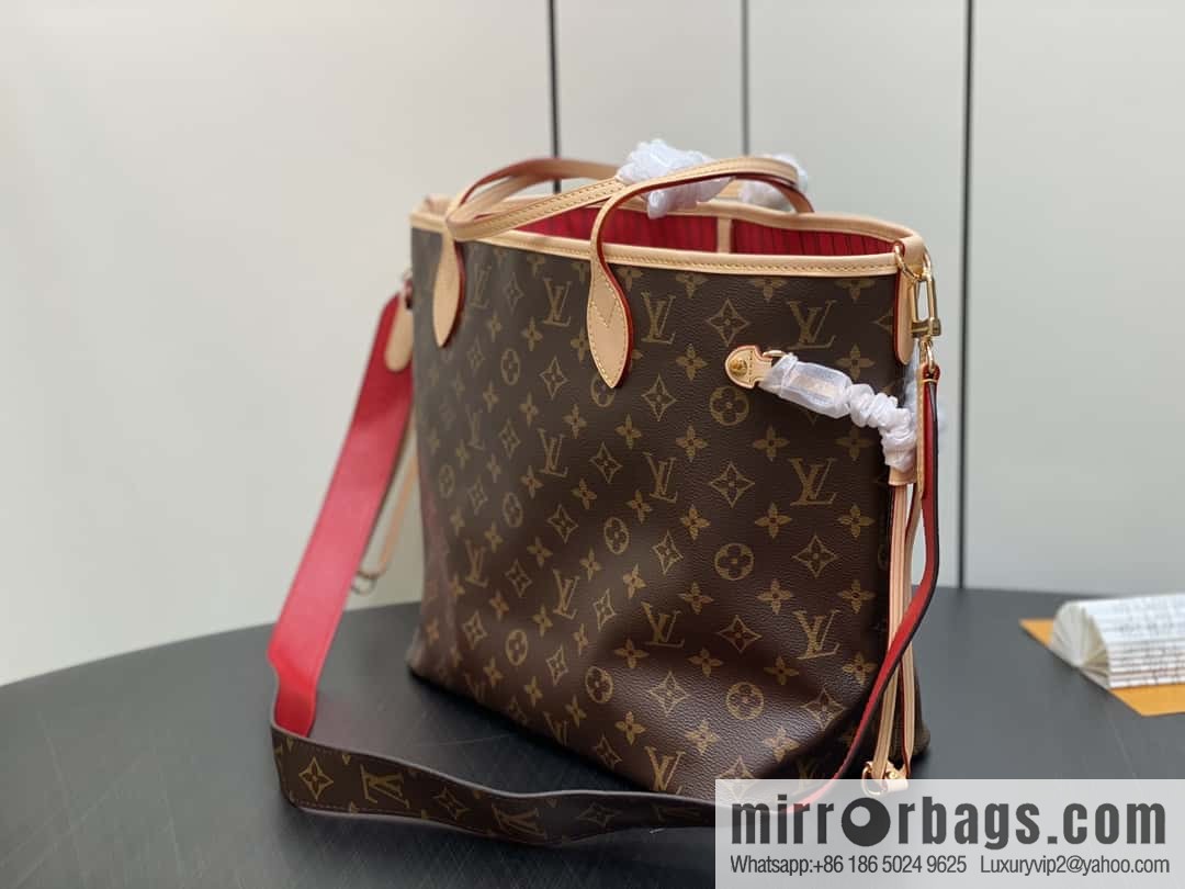 [Boutique‑grade] M12096 old flower red, double-sided available, variable code chip version, shopping bag series NEVERFULL medium handbag