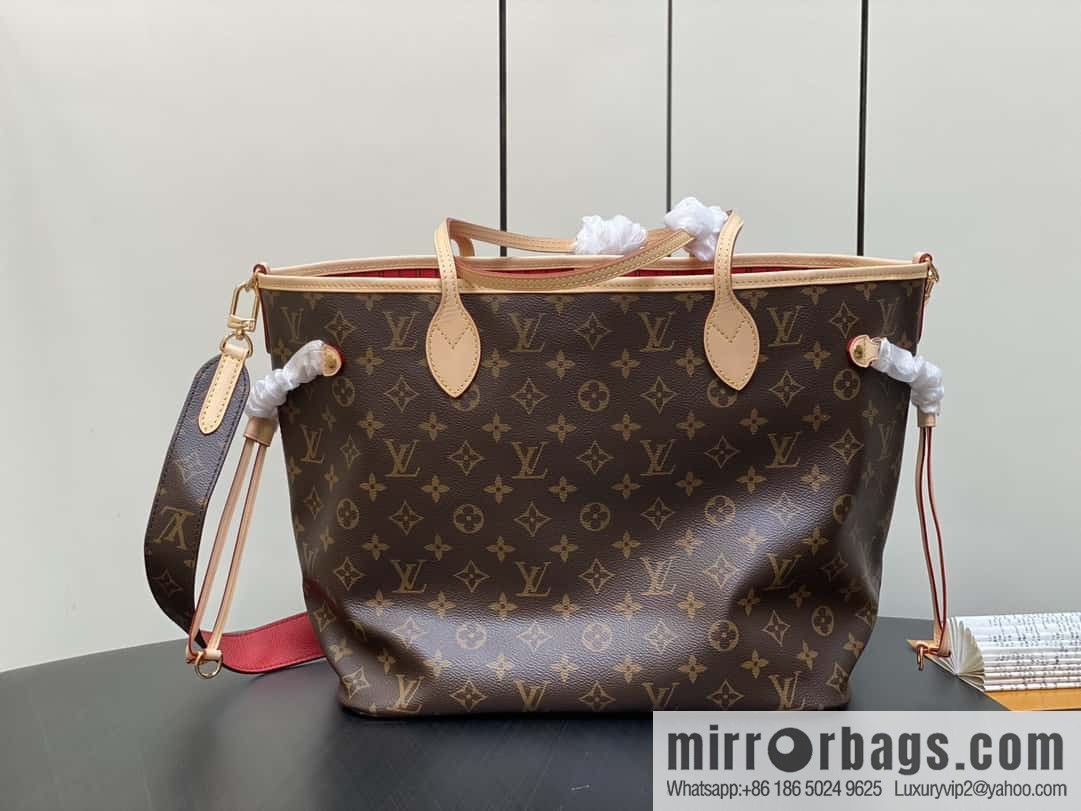 [Boutique‑grade] M12096 old flower red, double-sided available, variable code chip version, shopping bag series NEVERFULL medium handbag