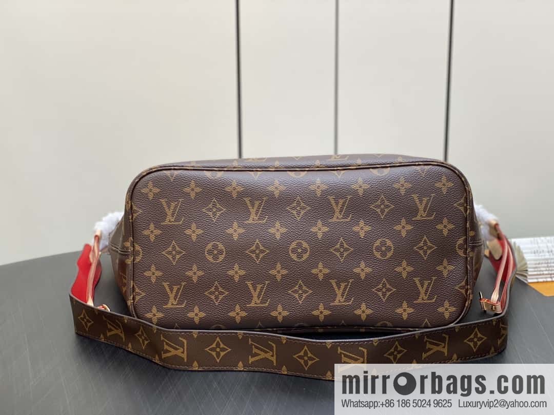 [Boutique‑grade] M12096 old flower red, double-sided available, variable code chip version, shopping bag series NEVERFULL medium handbag