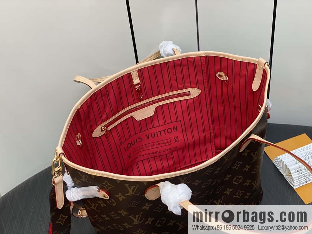 [Boutique‑grade] M12096 old flower red, double-sided available, variable code chip version, shopping bag series NEVERFULL medium handbag