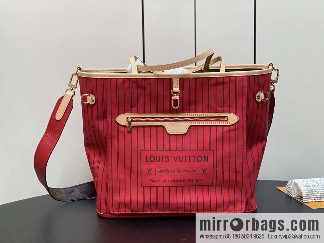 [Boutique‑grade] M12096 old flower red, double-sided available, variable code chip version, shopping bag series NEVERFULL medium handbag