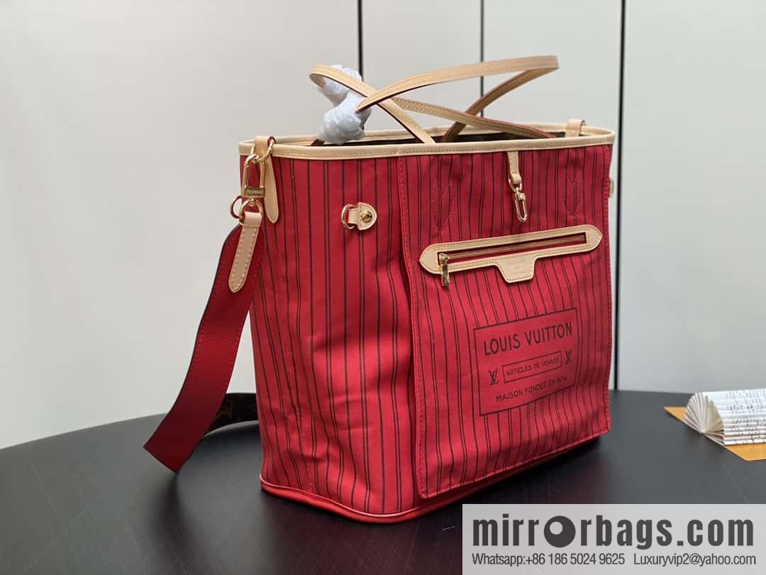 [Boutique‑grade] M12096 old flower red, double-sided available, variable code chip version, shopping bag series NEVERFULL medium handbag