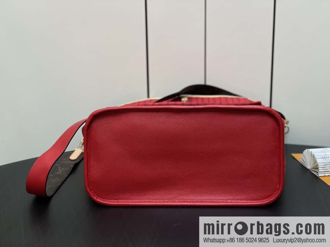 [Boutique‑grade] M12096 old flower red, double-sided available, variable code chip version, shopping bag series NEVERFULL medium handbag