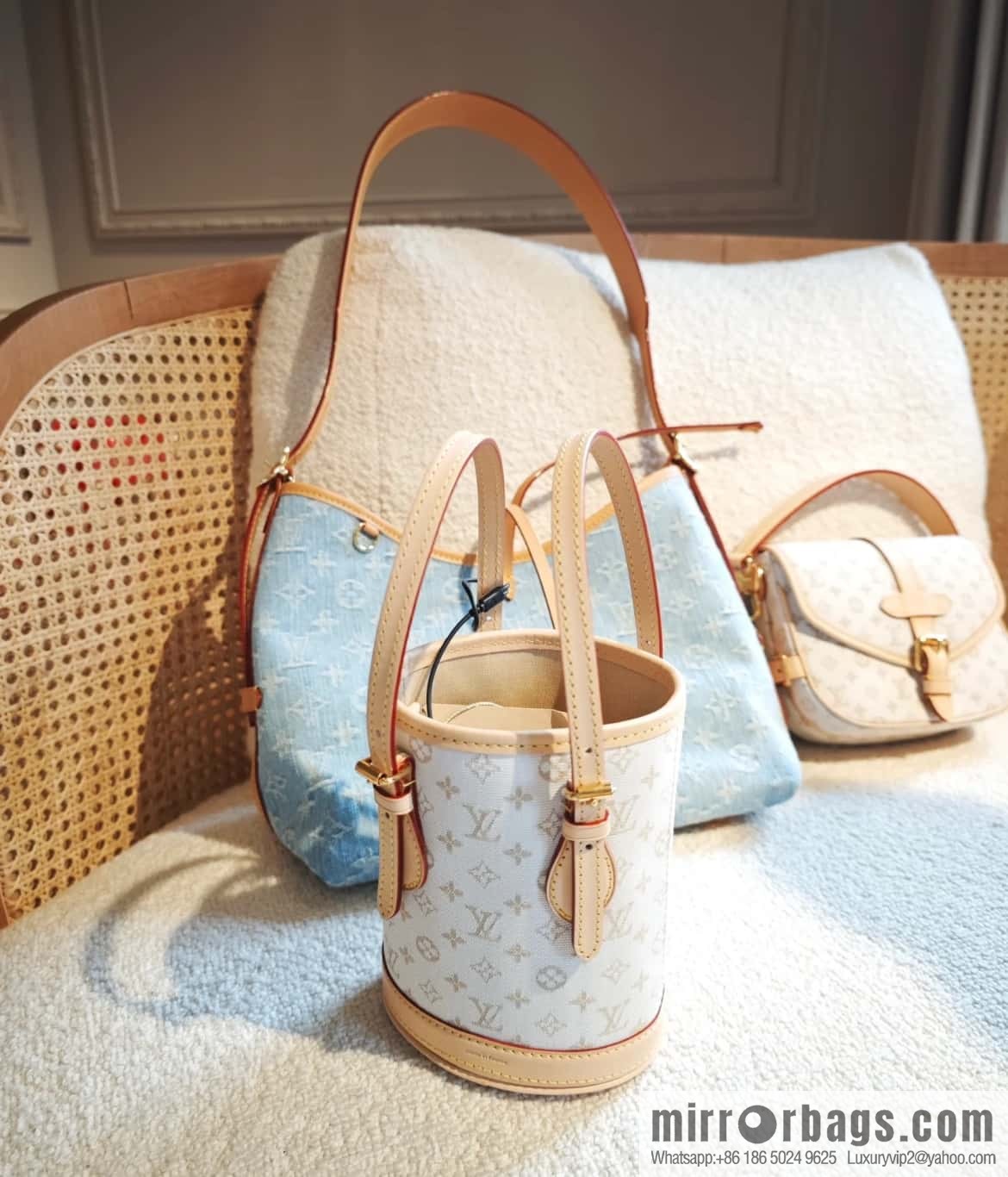 [Boutique‑grade] M12317 white denim, mini bucket bag series Nano Bucket Mini bucket handbag